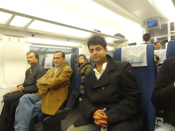 Dr Mukherjee with other eminent nephrologists, in a train at Tashkhent , 2013 visiting a renal symposium